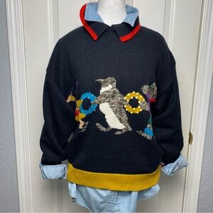 Vintage 90s Emanuel Donna collared sweater winter animals beaded sequins M